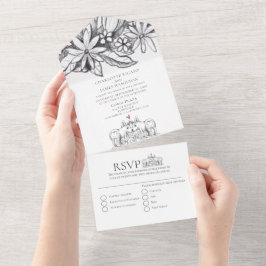 Niedlicher Corgi Dogs Pencil Zeichnend Hochzeit All In One Einladung