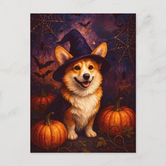 Niedlicher Corgi Happy Halloween Postkartenübergab Postkarte (Vorderseite)