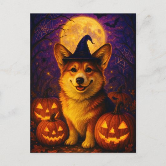 Niedlicher Corgi Happy Halloween Postkartenübergab Postkarte (Vorderseite)