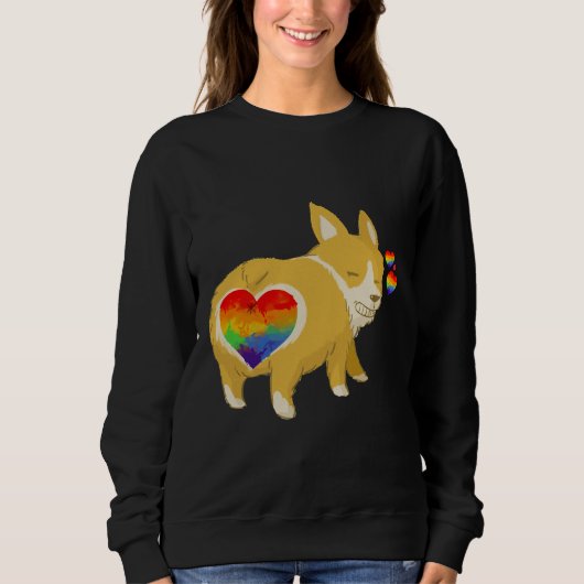 Niedlicher Corgi Hintern Lgbt Gay Rainbow Flag Her Sweatshirt (Vorderseite)