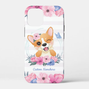 Niedlicher Corgi Hund Blume Wreath Blue Butterfly Case-Mate iPhone Hülle