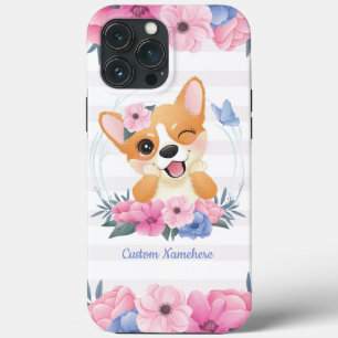 Niedlicher Corgi Hund Blume Wreath Blue Butterfly  Case-Mate iPhone Hülle