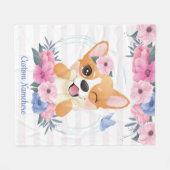 Niedlicher Corgi Hund Blume Wreath Blue Butterfly Fleecedecke (Vorderseite (Horizontal))