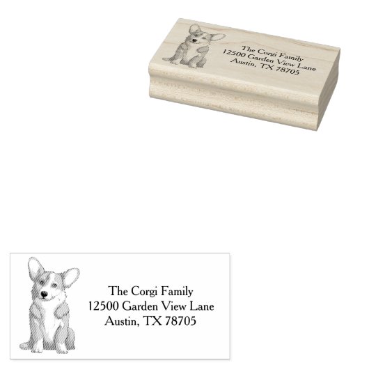 Niedlicher Corgi Hund Familie Personalisierte Rück Gummistempel (Stempel)