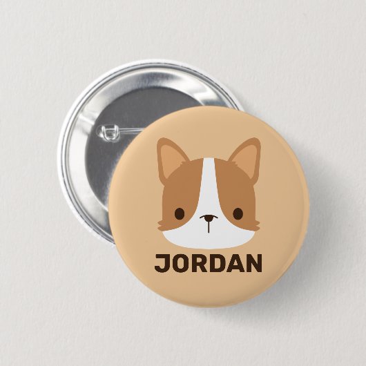 Niedlicher Corgi Hund mit Personalisiertem Namen Button (Vorne & Hinten)