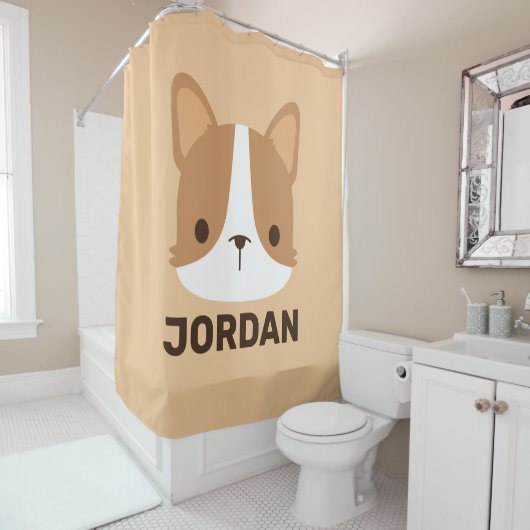 Niedlicher Corgi Hund mit Personalisiertem Namen Duschvorhang (Beispiel)