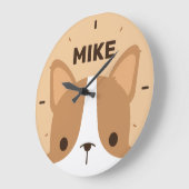 Niedlicher Corgi Hund mit Personalisiertem Namen G Große Wanduhr (Winkel)