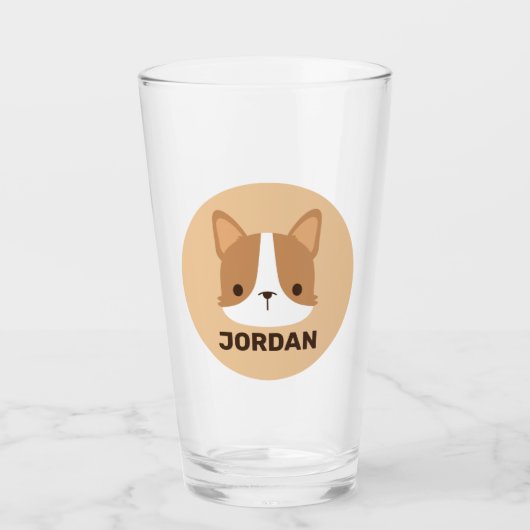 Niedlicher Corgi Hund mit Personalisiertem Namen Glas (Vorderseite)