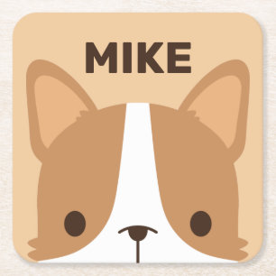 Niedlicher Corgi Hund mit Personalisiertem Namen Rechteckiger Pappuntersetzer