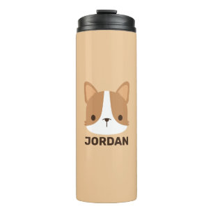 Niedlicher Corgi Hund mit Personalisiertem Namen Thermosbecher