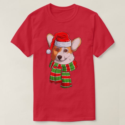 Niedlicher Corgi-Hund mit roter Weihnachtsmannmütz T-Shirt (Design vorne)