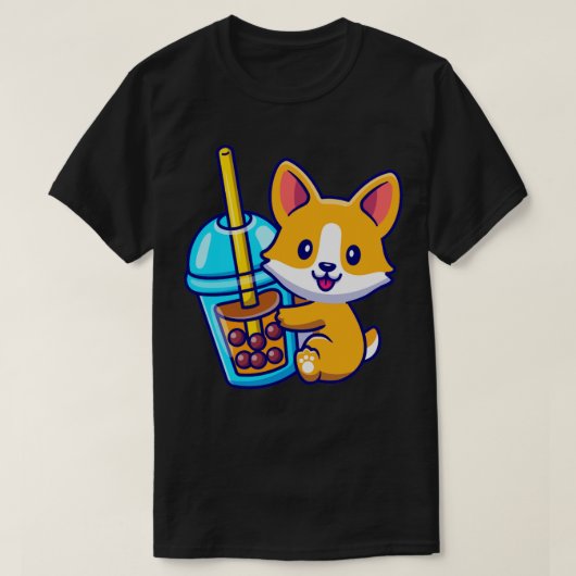 Niedlicher Corgi Hund mit Schaummilch Tee Cartoon (Design vorne)