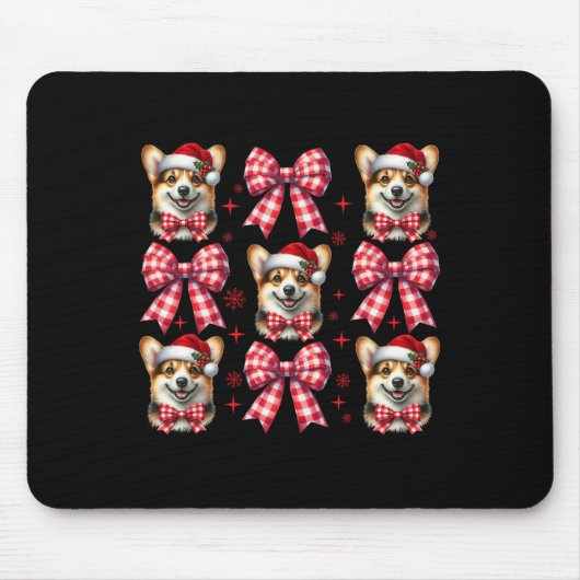 Niedlicher Corgi Hund Red Kariert Coquette Bow Wei Mousepad (Vorne)
