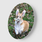Niedlicher Corgi-Hund springend Große Wanduhr (Winkel)