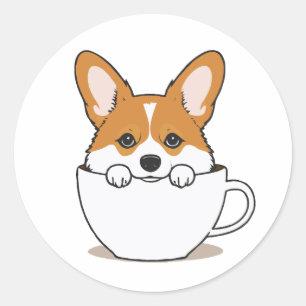 Niedlicher Corgi in der Tasse Kaffee Runder Aufkleber