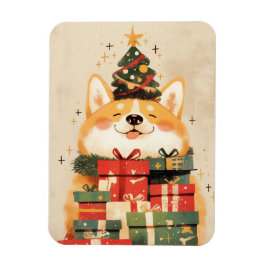 Niedlicher Corgi mit Weihnachtsgeschenken Magnet