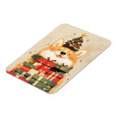 Niedlicher Corgi mit Weihnachtsgeschenken Magnet (Linke Seite)