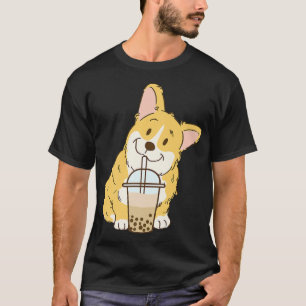 Niedlicher Corgi und Boba Dog Blubble Milk Tea Lie T-Shirt