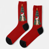 Niedlicher Corgi Weihnachtsbaum Roter Feiertag Socken (Linkes Detail)