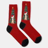 Niedlicher Corgi Weihnachtsbaum Roter Feiertag Socken (Rechts)