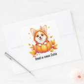 Niedlicher Corgi-Welpe in Pumpkin-Kostüm Halloween Quadratischer Aufkleber (Umschlag)