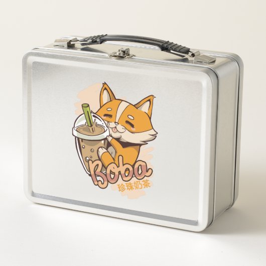 Niedlicher Corgi-Welpe mit Bubble Tee Metall Brotdose (Vorderseite)