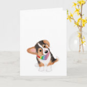Niedlicher Corgi-Welpe mit leerer Regenbogen-Banda Karte (Gelbe Blume)