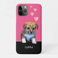Niedlicher Corgi Welpen Hund & Herz auf Rosa & Sch