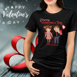 Niedlicher Couple Happy Valentine Black T - Shirt