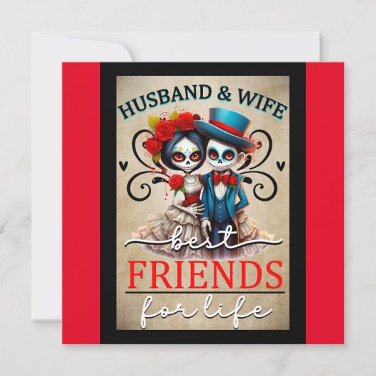 Niedlicher Couple Sugar Skull Feiertagskarte (Vorderseite)