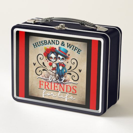 Niedlicher Couple Sugar Skull Metall Brotdose (Vorderseite)