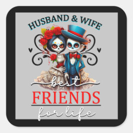Niedlicher Couple Sugar Skull Quadratischer Aufkleber