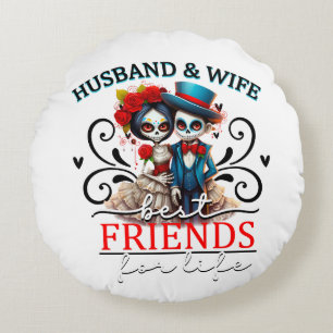 Niedlicher Couple Sugar Skull Rundes Kissen