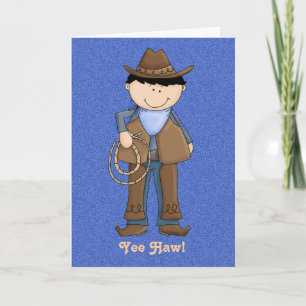 Niedlicher Cowboy auf Denim Birthday Card Karte