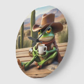Niedlicher Cowboy Frosch mit Kaffeemaschine Große Wanduhr (Winkel)