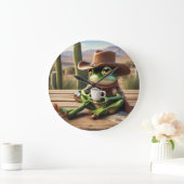 Niedlicher Cowboy Frosch mit Kaffeemaschine Große Wanduhr (Zuhause)