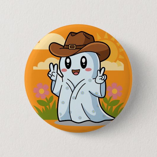 Niedlicher Cowboy-Geist zu Halloween-Fun-Dekoratio Button (Vorderseite)