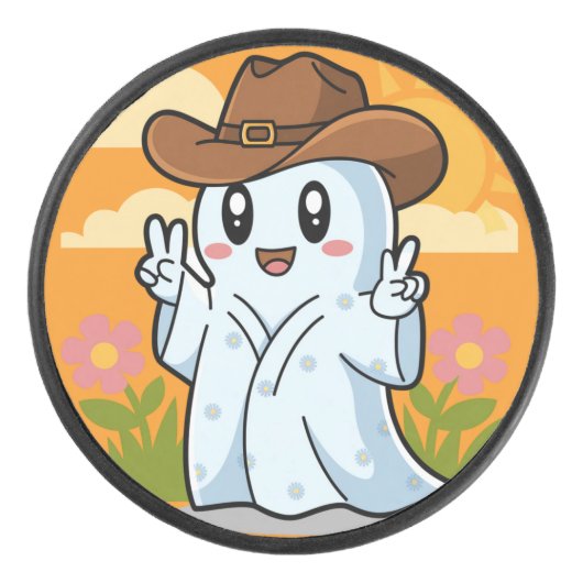 Niedlicher Cowboy-Geist zu Halloween-Fun-Dekoratio Eishockey Puck (Vorderseite)