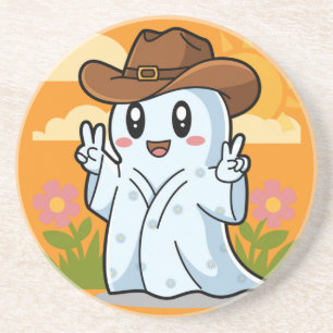 Niedlicher Cowboy-Geist zu Halloween-Fun-Dekoratio Getränkeuntersetzer