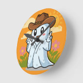 Niedlicher Cowboy-Geist zu Halloween-Fun-Dekoratio Runde Wanduhr (Winkel)