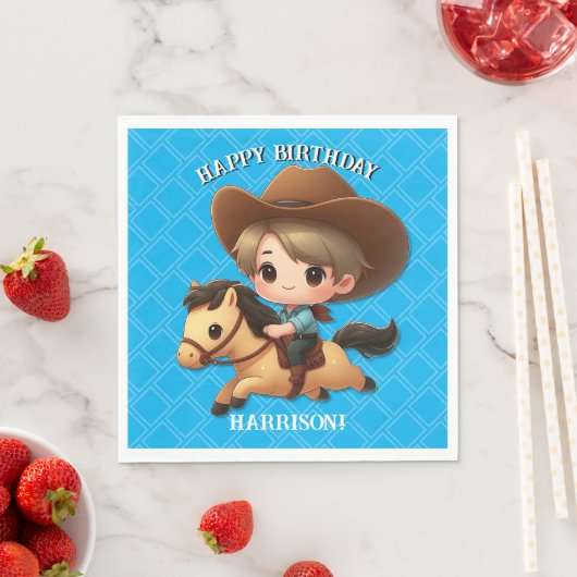 Niedlicher Cowboy und Pferde Western Geburtstag Serviette (Beispiel)