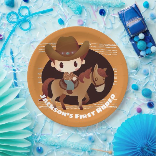 Niedlicher Cowboy und Rodeo Pappteller (Party)