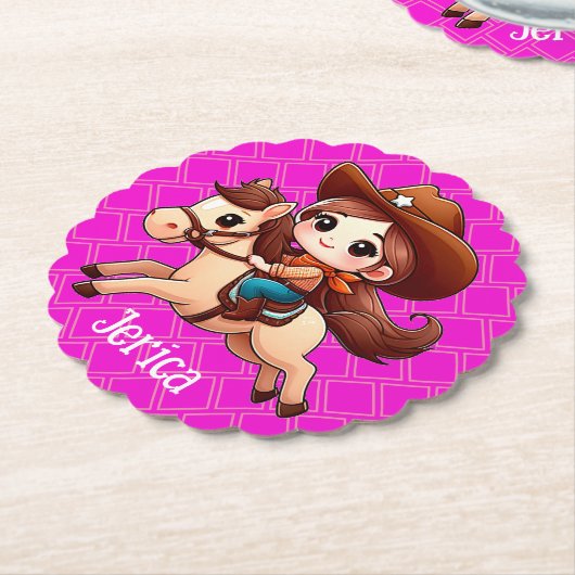 Niedlicher Cowgirl und Horse Western Rosa Untersetzer (angewinkelt)