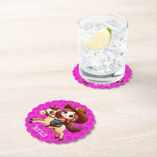 Niedlicher Cowgirl und Horse Western Rosa Untersetzer (Vor Ort)