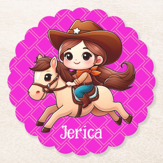 Niedlicher Cowgirl und Horse Western Rosa Untersetzer (Vorderseite)