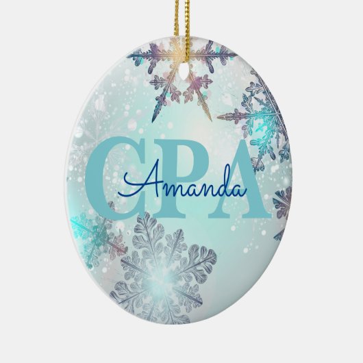 Niedlicher CPA Ice Blue Snowflake Personalisierter Keramik Ornament (Rechts)