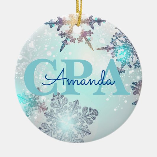 Niedlicher CPA Ice Blue Snowflake Personalisierter Keramik Ornament (Vorne)