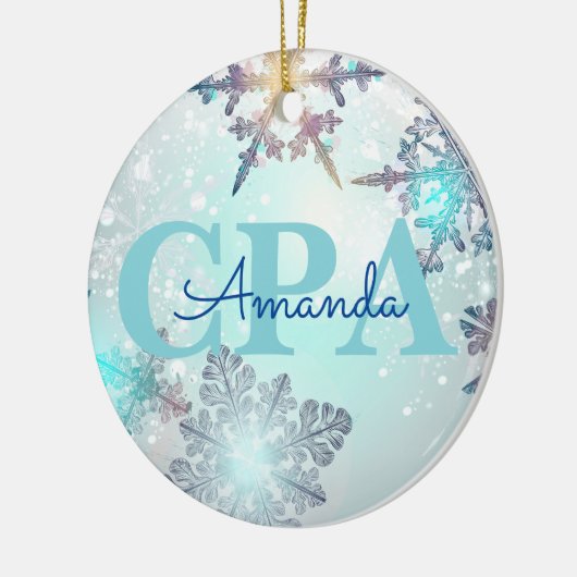 Niedlicher CPA Ice Blue Snowflake Personalisierter Keramik Ornament (Links)