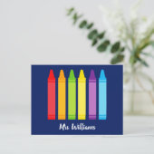 Niedlicher Crayon Custom Elementary School Lehrer Postkarte (Stehend Vorderseite)