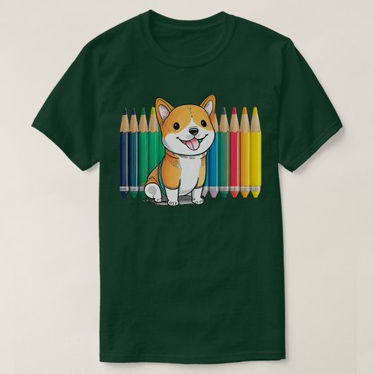 Niedlicher Crayon Dog farbiger Hund Lover T-Shirt (Design vorne)
